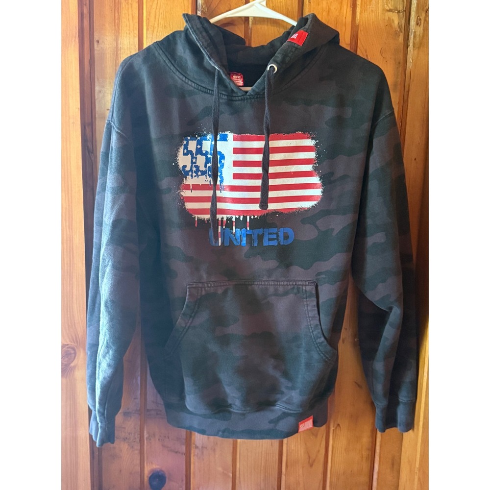 Triple Nikel United American Flag Camo Hoodie Mens Medium 555‎ Distressed Black